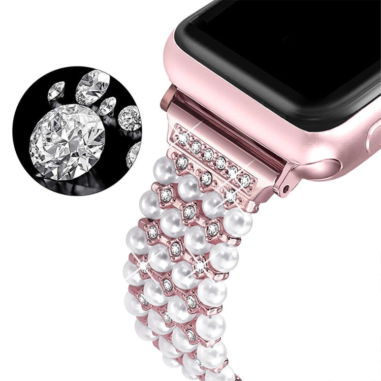 Smuk Apple Watch Series 7 45mm Metal og  Rhinsten Urrem - Pink#serie_2