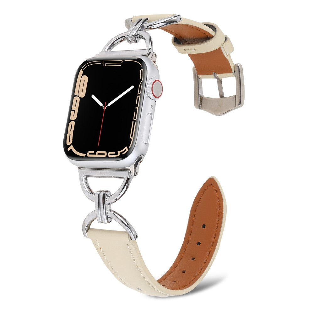 Vildt fint Apple Watch Series 7 45mm Ægte læder Urrem - Beige#serie_7