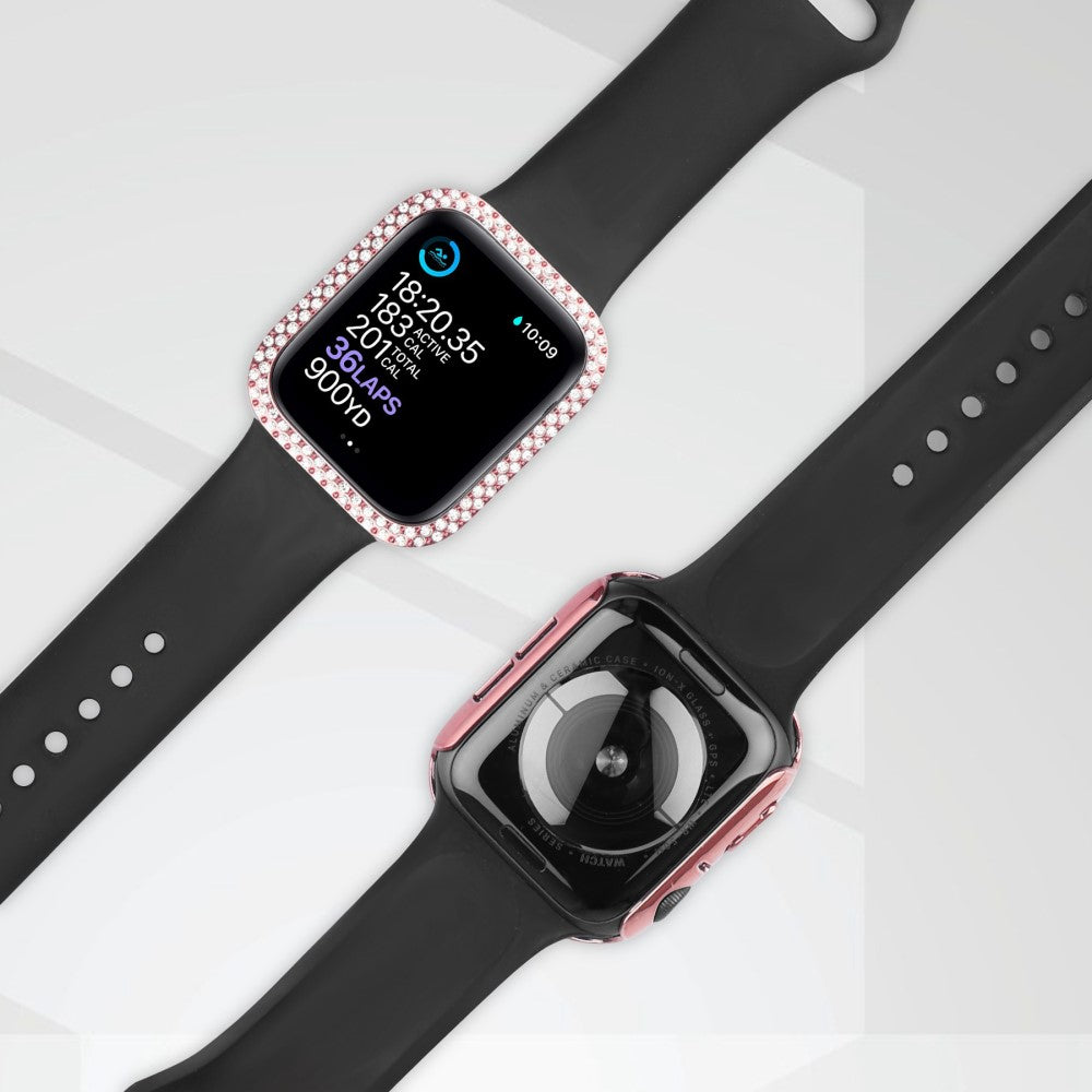 Godt Apple Watch Series 8 (41mm) / Apple Watch Series 7 41mm Cover med Skærmbeskytter i Plastik, Rhinsten og Hærdet Glas - Pink#serie_5