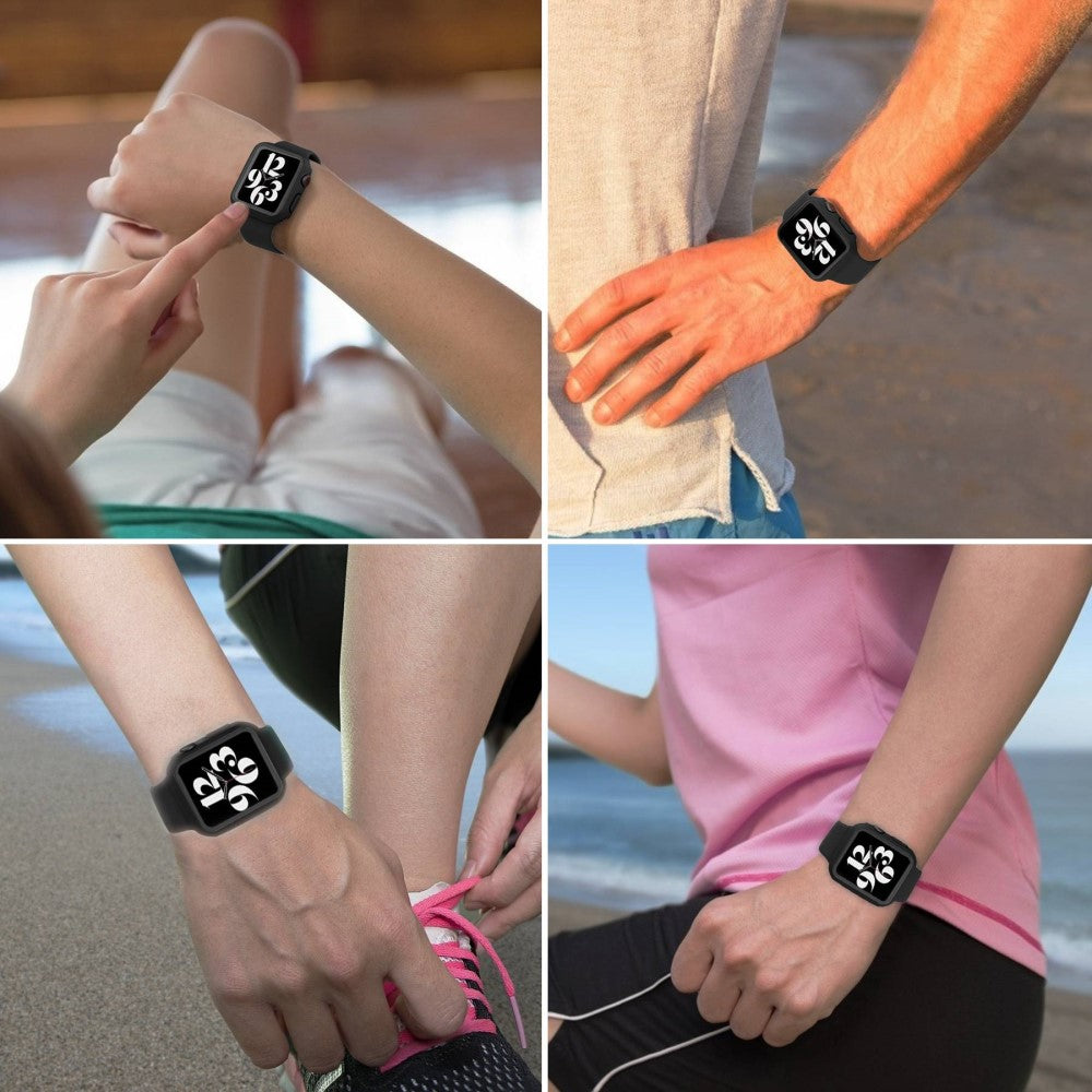 Apple Watch Series 8 (41mm) / Apple Watch Series 7 41mm Plastik Rem med Cover og Hærdet Glas - Sort#serie_1