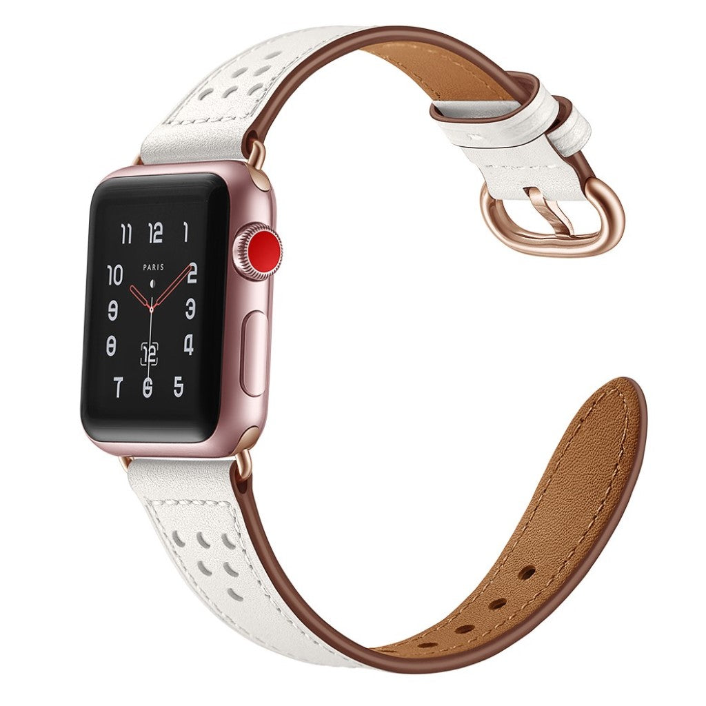  Apple Watch Series 5 40mm / Apple Watch 40mm Ægte læder Rem - Hvid#serie_4