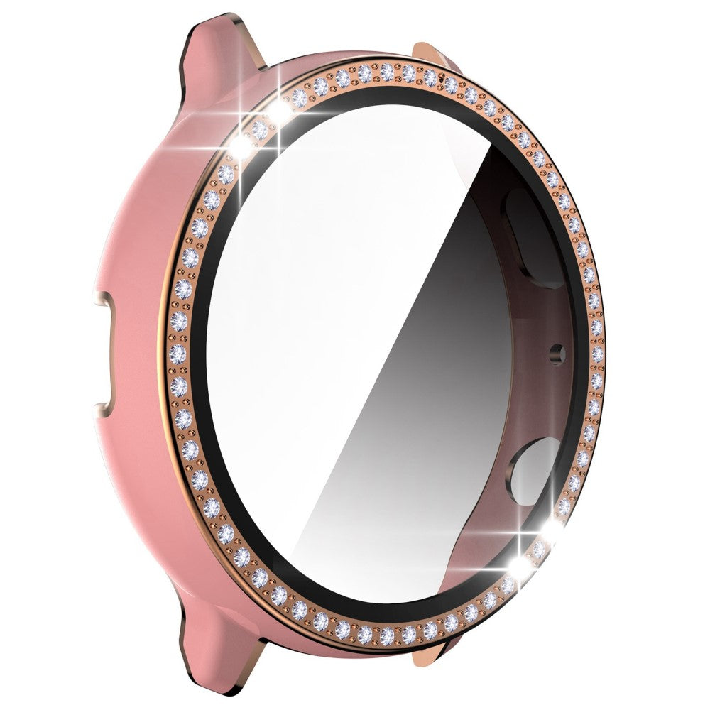 Fint Samsung Galaxy Watch Active 2 - 44mm Cover med Skærmbeskytter i Plastik, Rhinsten og Hærdet Glas - Pink#serie_2