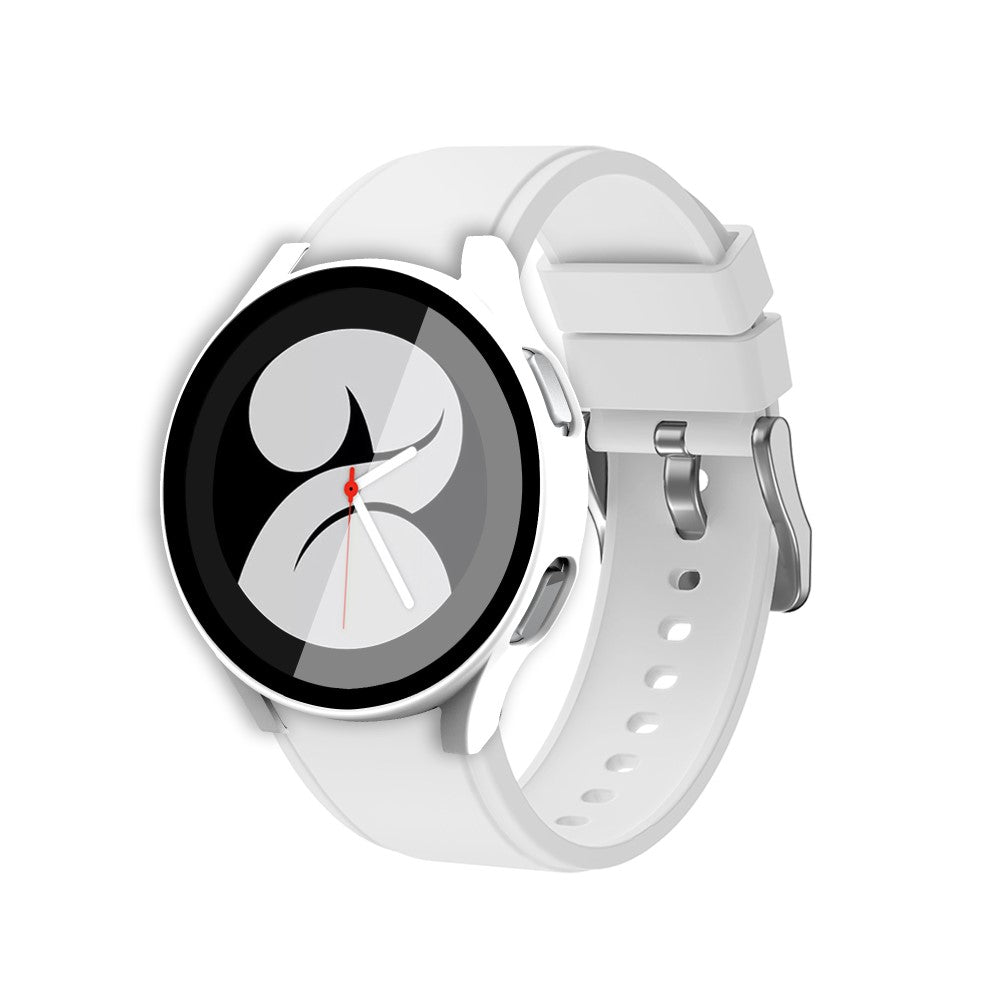 Rigtigt Fint Samsung Galaxy Watch 4 (40mm) Cover med Skærmbeskytter i Plastik og Hærdet Glas - Hvid#serie_2