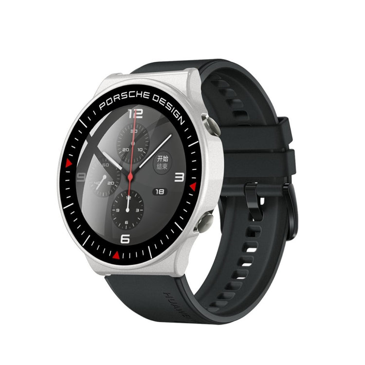 Vildt Fed Huawei Watch GT 2 Pro (Porsche Design) Cover med Skærmbeskytter i Plastik og Hærdet Glas - Sølv#serie_4