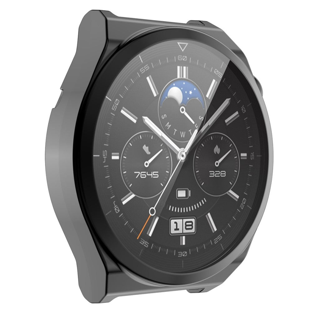 Rigtigt Fint Huawei Watch GT 3 Pro 43mm Cover med Skærmbeskytter i Silikone og Hærdet Glas - Sort#serie_1