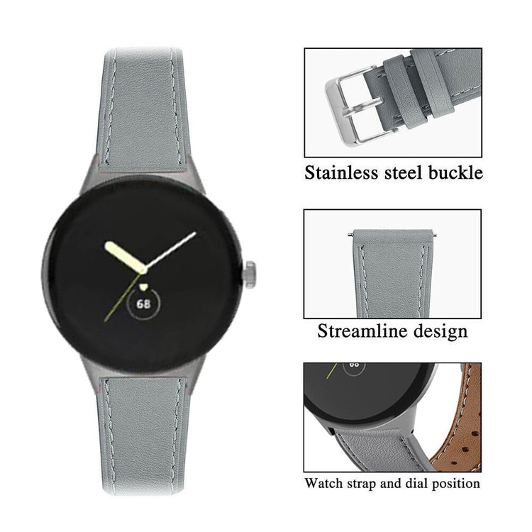 Meget komfortabel Google Pixel Watch Ægte læder Rem - Sølv#serie_8