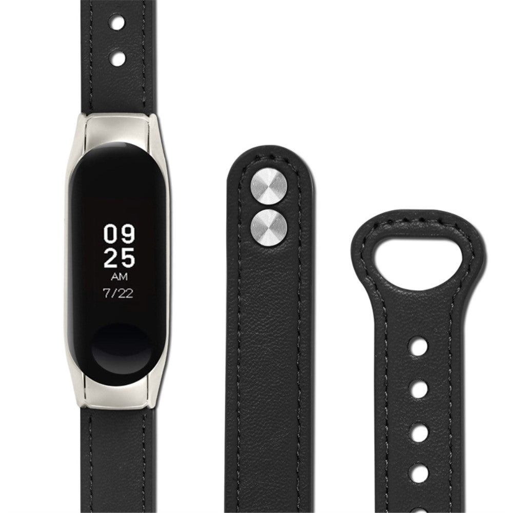  Xiaomi Mi Smart Band 6 / Xiaomi Mi Band 5 Ægte læder Urrem - Sort#serie_2