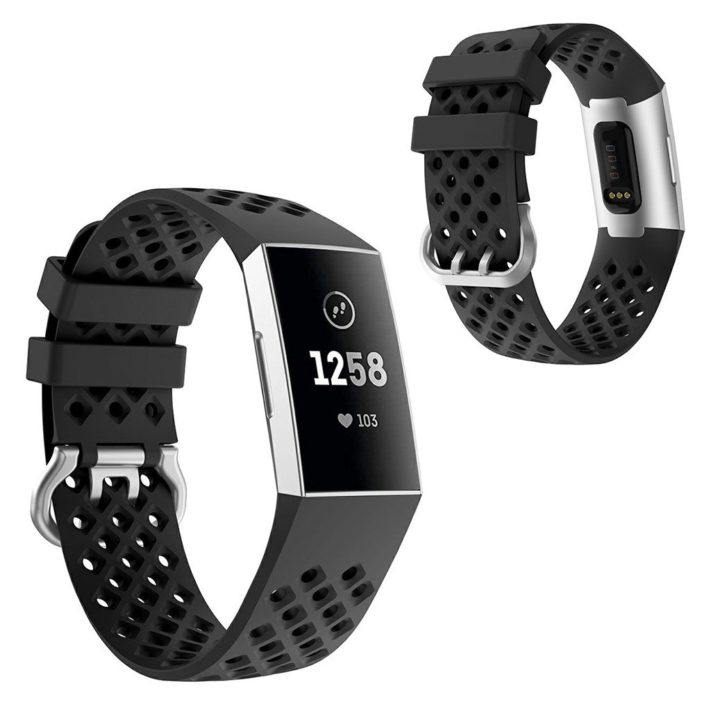 Mega fed Fitbit Charge 3 / Fitbit Charge 4 Silikone Rem - Sort#serie_1