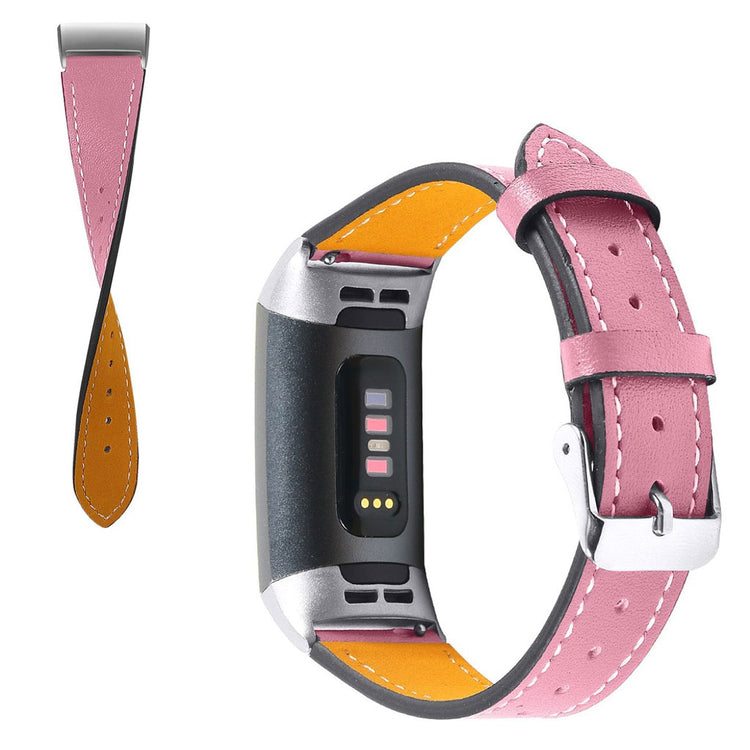 Tidsløst Fitbit Charge 4 / Fitbit Charge 3 Ægte læder Rem - Pink#serie_4