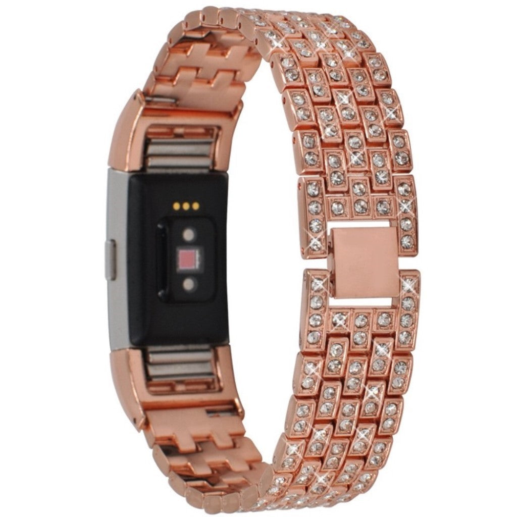 Rigtigt pænt Fitbit Charge 2 Metal og Rhinsten Rem - Pink#serie_3