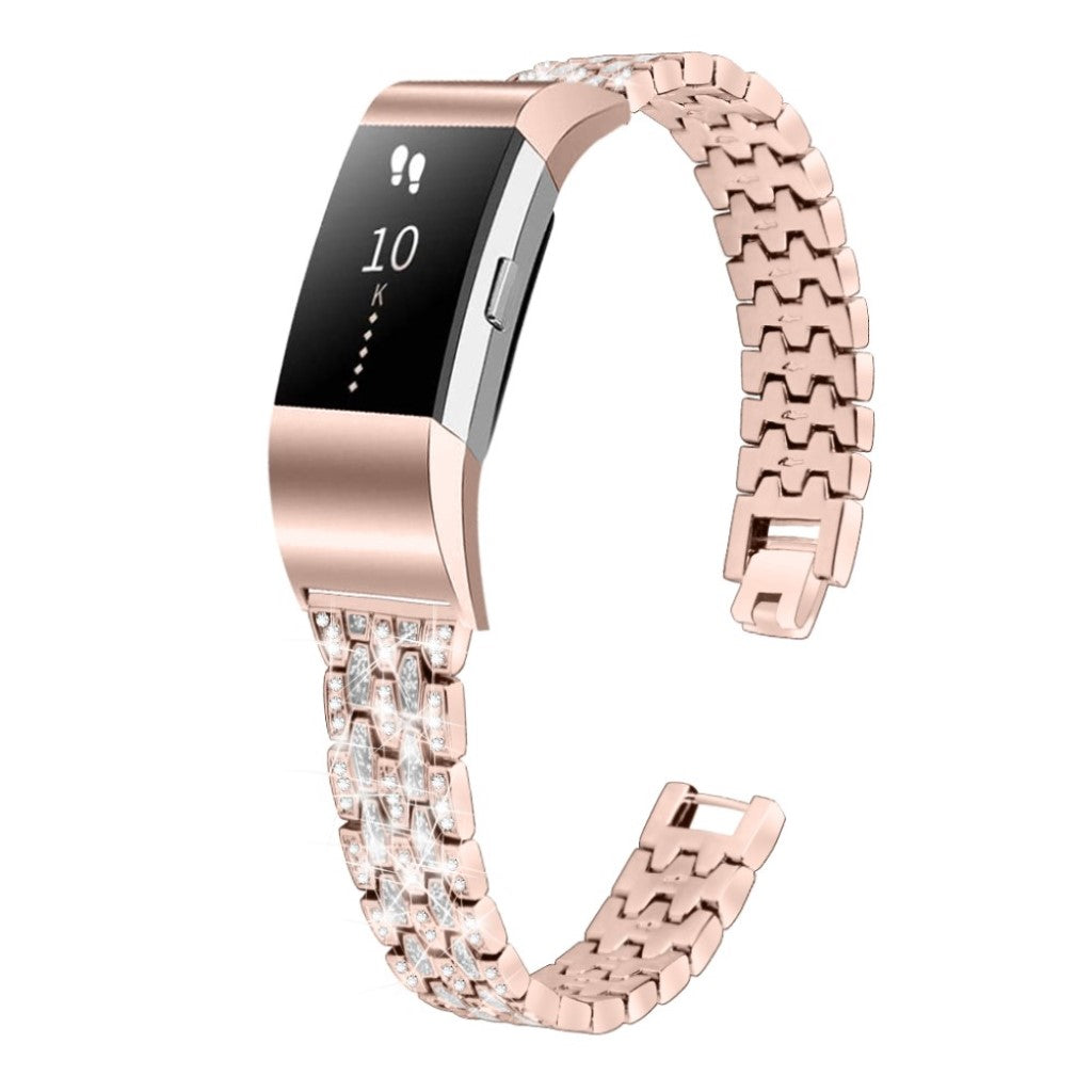 Vildt slidstærk Fitbit Charge 2 Metal og Rhinsten Rem - Pink#serie_2