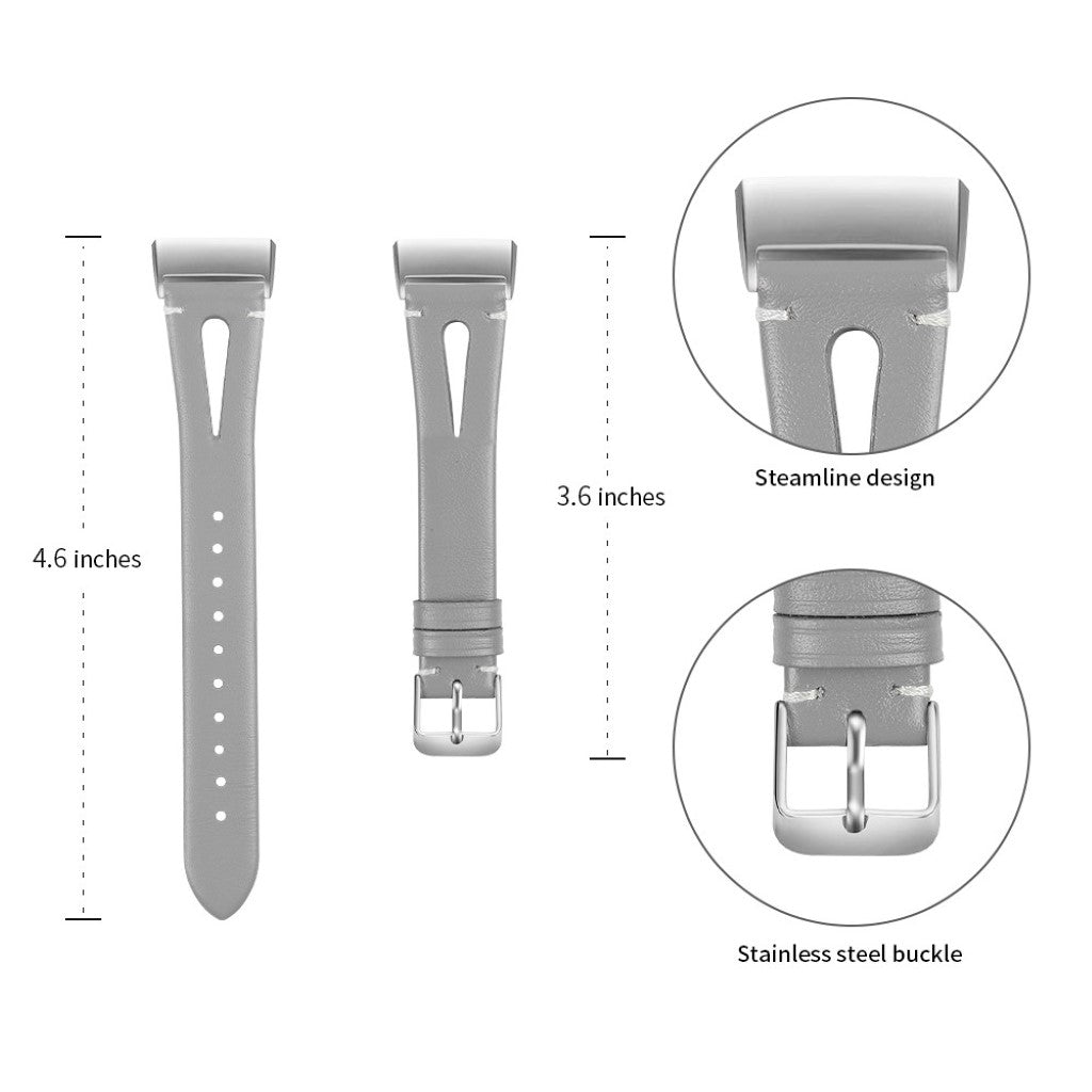 Rigtigt pænt Fitbit Charge 3 Ægte læder Rem - Sølv#serie_3