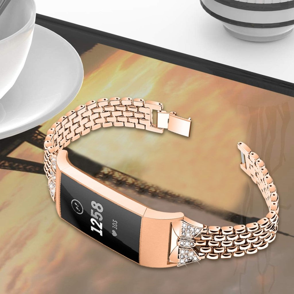 Vildt fantastisk Fitbit Charge 3 Metal og Rhinsten Rem - Guld#serie_4
