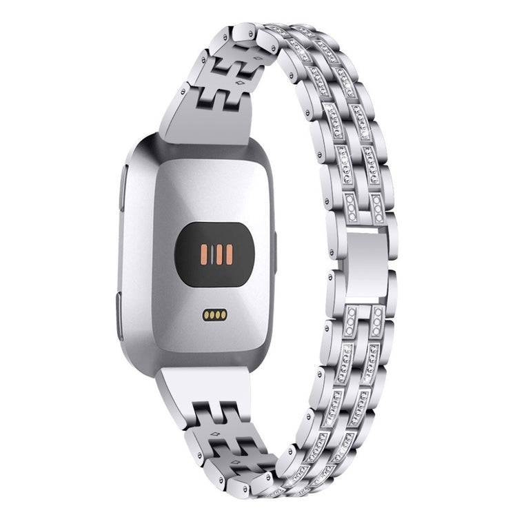 Mega fint Fitbit Versa Lite Metal og Rhinsten Rem - Sølv#serie_3