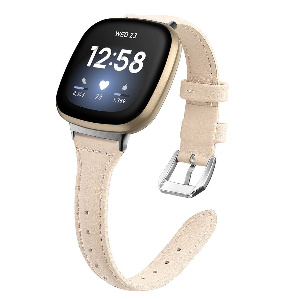 Klassisk Fitbit Versa 3 / Fitbit Sense Ægte læder Rem - Beige#serie_4