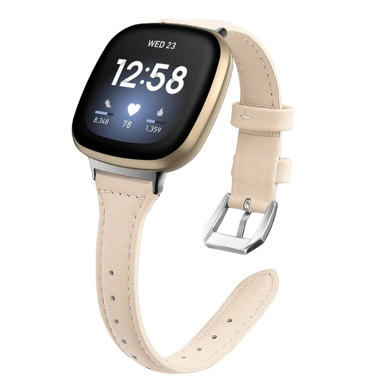 Klassisk Fitbit Versa 3 / Fitbit Sense Ægte læder Rem - Beige#serie_4