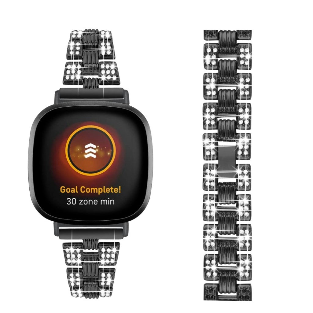 Godt Fitbit Versa 3 / Fitbit Sense Metal og Rhinsten Rem - Sort#serie_1