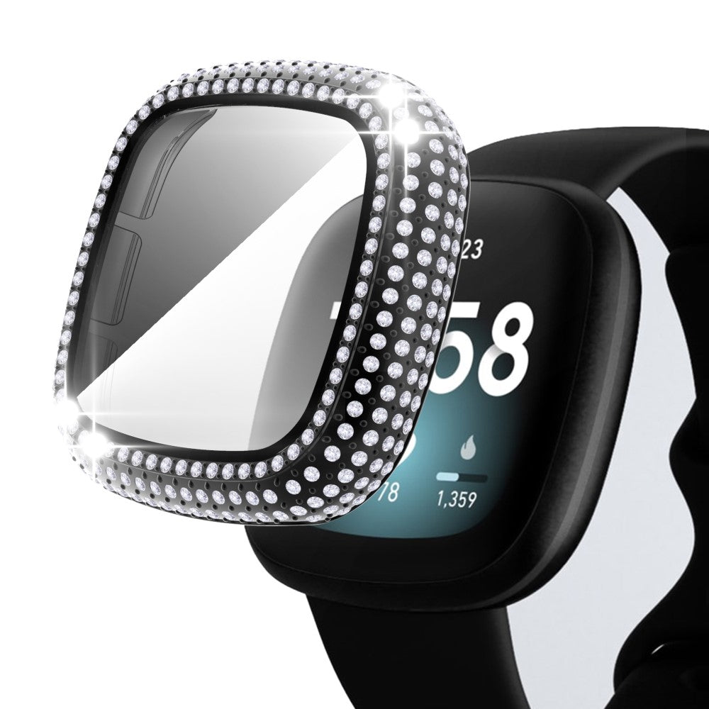  Fitbit Versa 3 Plastik og Rhinsten Cover med Skærmbeskytter - Sort#serie_2