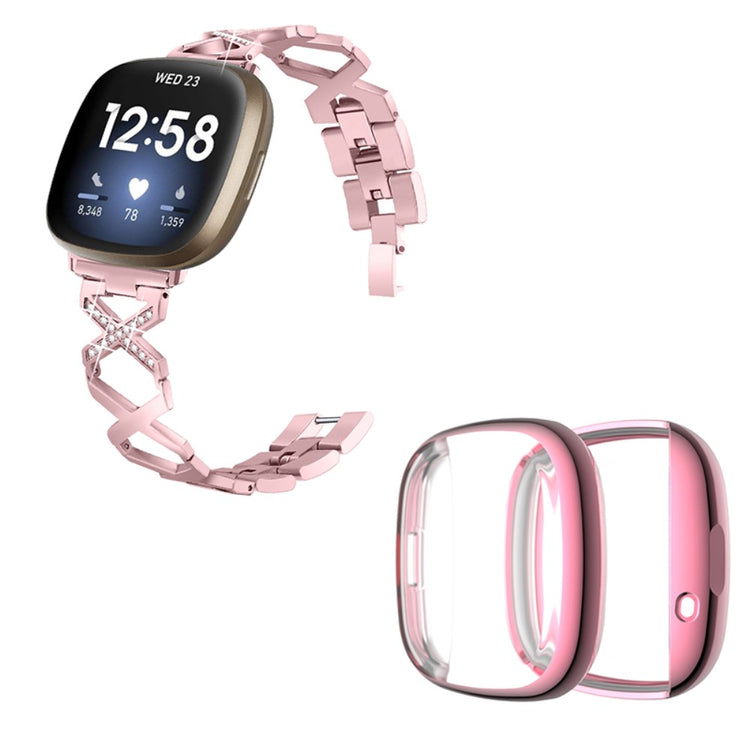 Fitbit Sense / Fitbit Versa 3 Metal Rem med Cover - Pink#serie_3