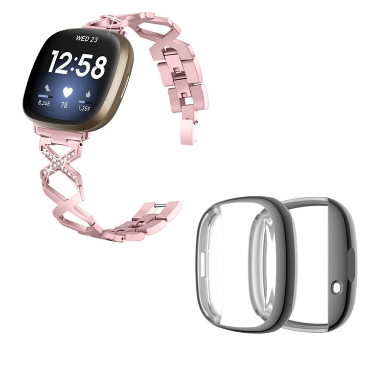 Fitbit Sense / Fitbit Versa 3 Metal Rem med Cover - Pink#serie_3