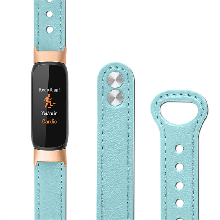 Skøn Fitbit Luxe Ægte læder Urrem - Blå#serie_10