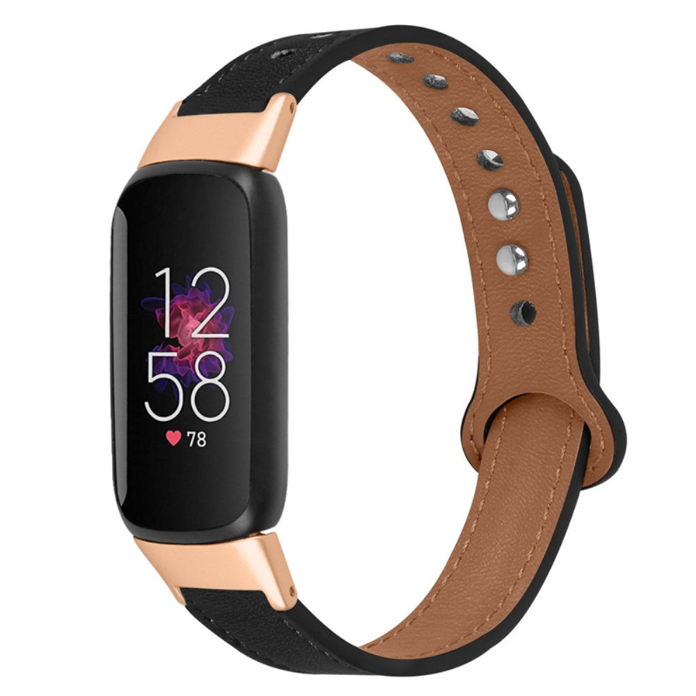 Skøn Fitbit Luxe Ægte læder Urrem - Sort#serie_2