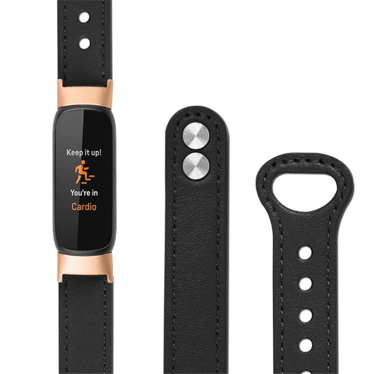 Skøn Fitbit Luxe Ægte læder Urrem - Sort#serie_2