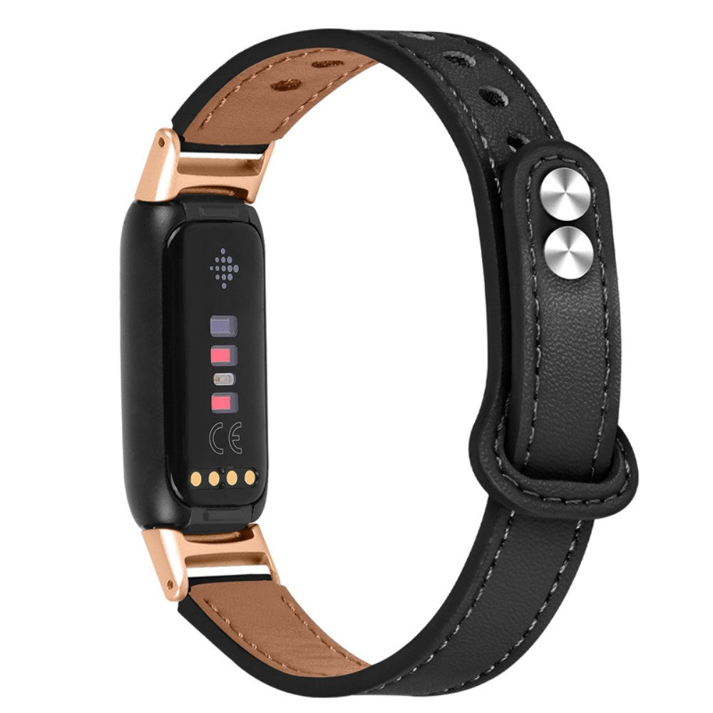 Mega fed Fitbit Luxe Ægte læder Rem - Sort#serie_2