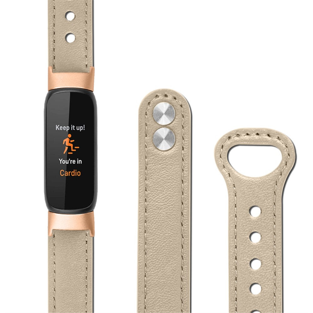 Skøn Fitbit Luxe Ægte læder Urrem - Beige#serie_3