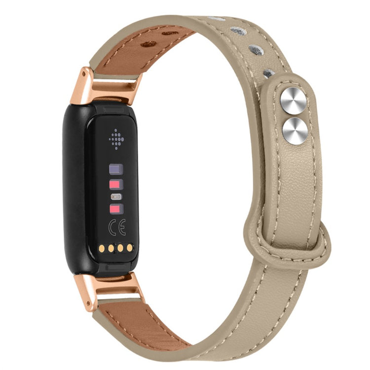 Mega fed Fitbit Luxe Ægte læder Rem - Beige#serie_3