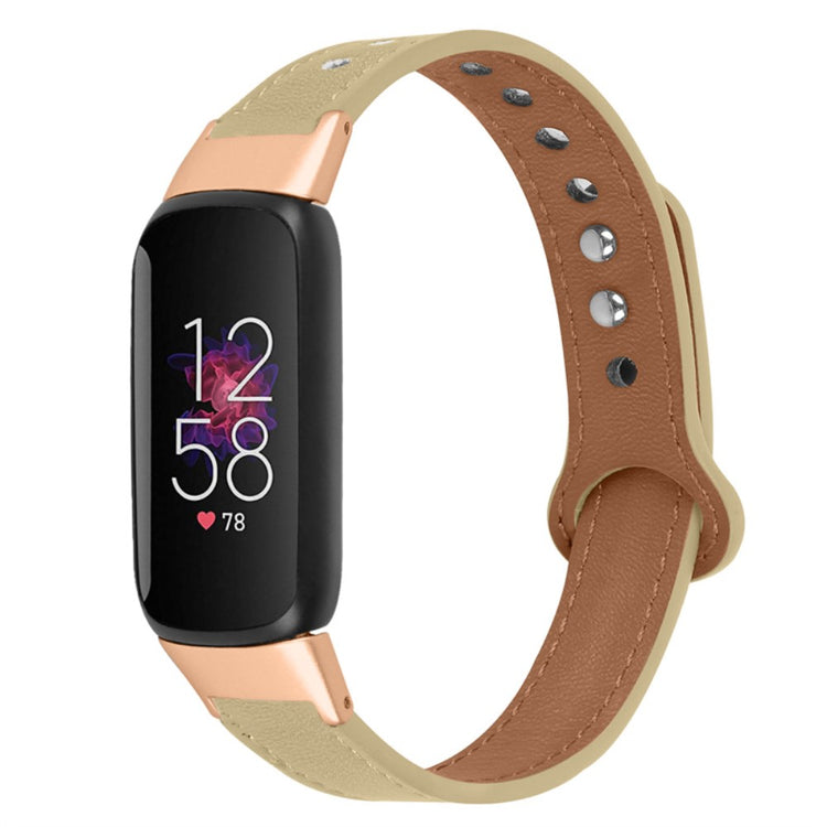 Skøn Fitbit Luxe Ægte læder Urrem - Beige#serie_5