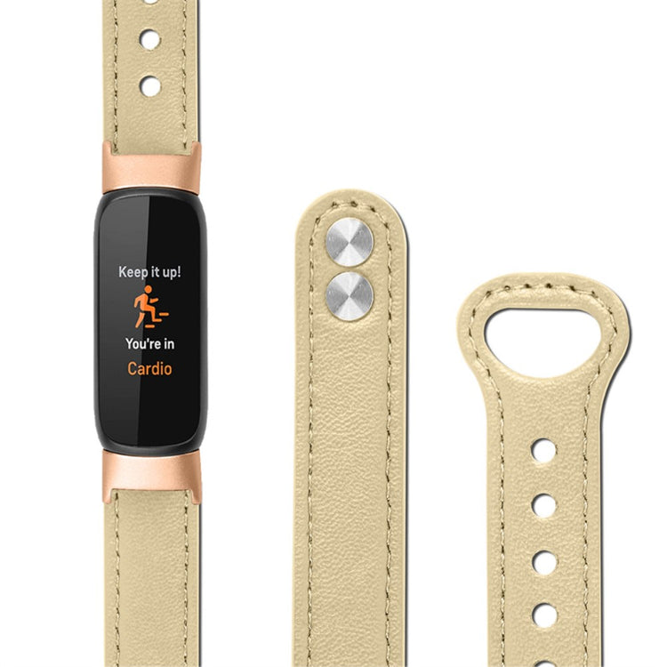 Skøn Fitbit Luxe Ægte læder Urrem - Beige#serie_5