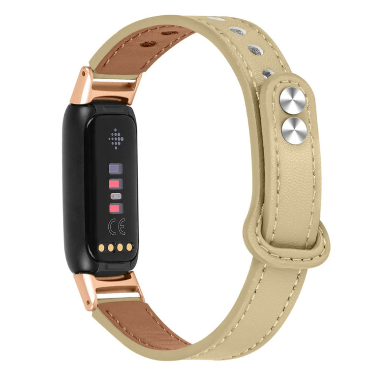 Mega fed Fitbit Luxe Ægte læder Rem - Beige#serie_5