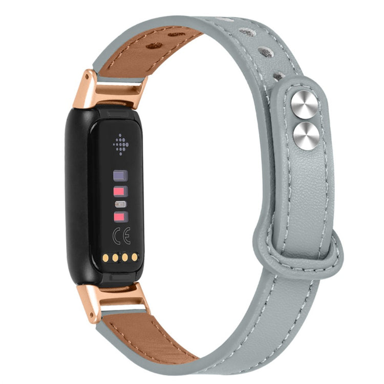 Mega fed Fitbit Luxe Ægte læder Rem - Sølv#serie_8