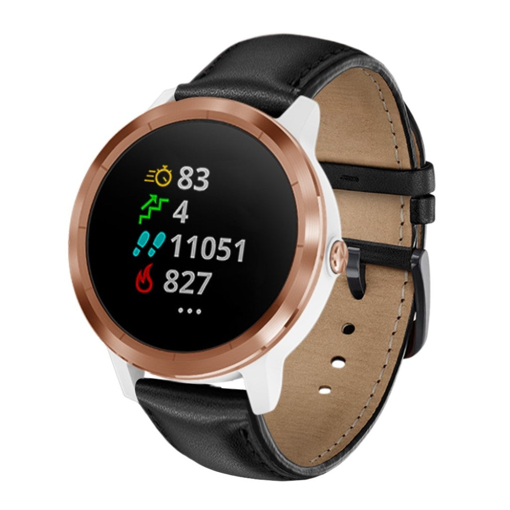 Fed Garmin Vivoactive 3 / Garmin Vivomove HR Ægte læder Rem - Sort#serie_1