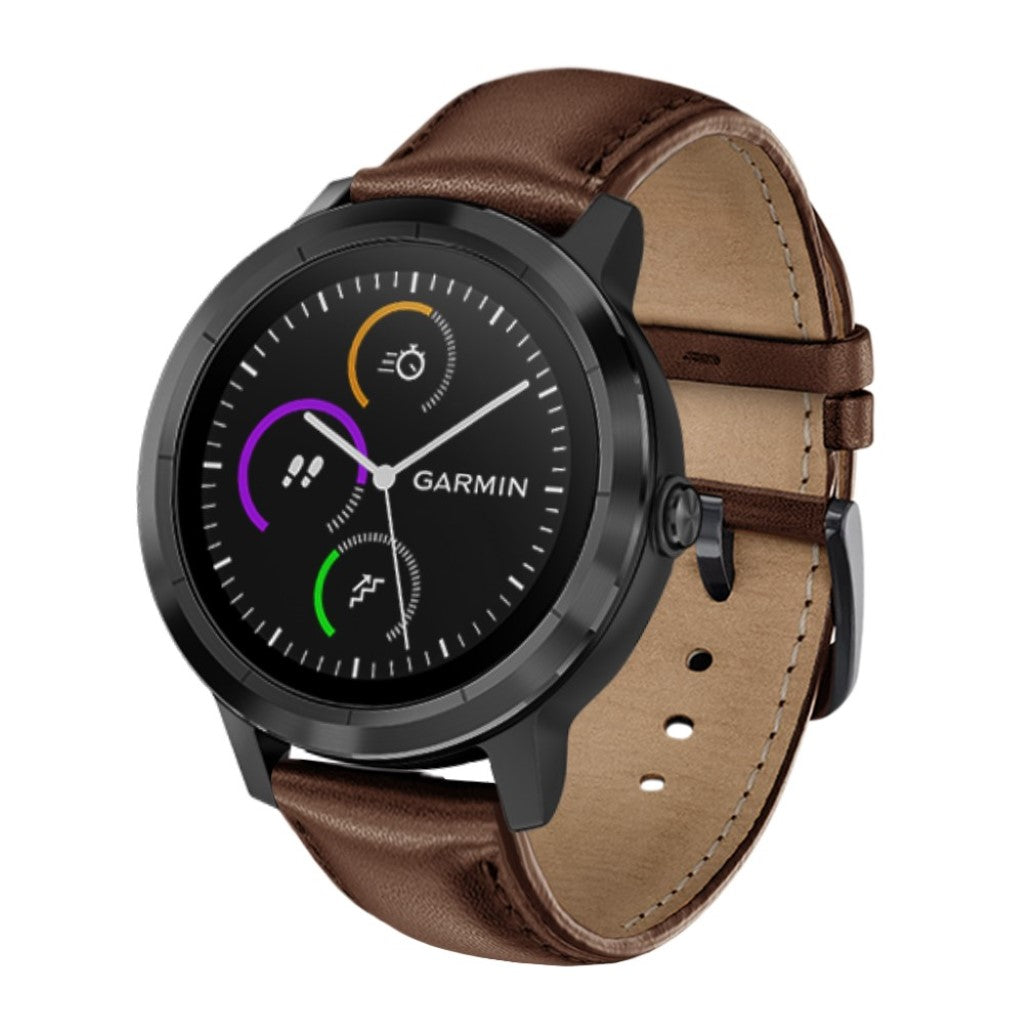 Fed Garmin Vivoactive 3 / Garmin Vivomove HR Ægte læder Rem - Brun#serie_3