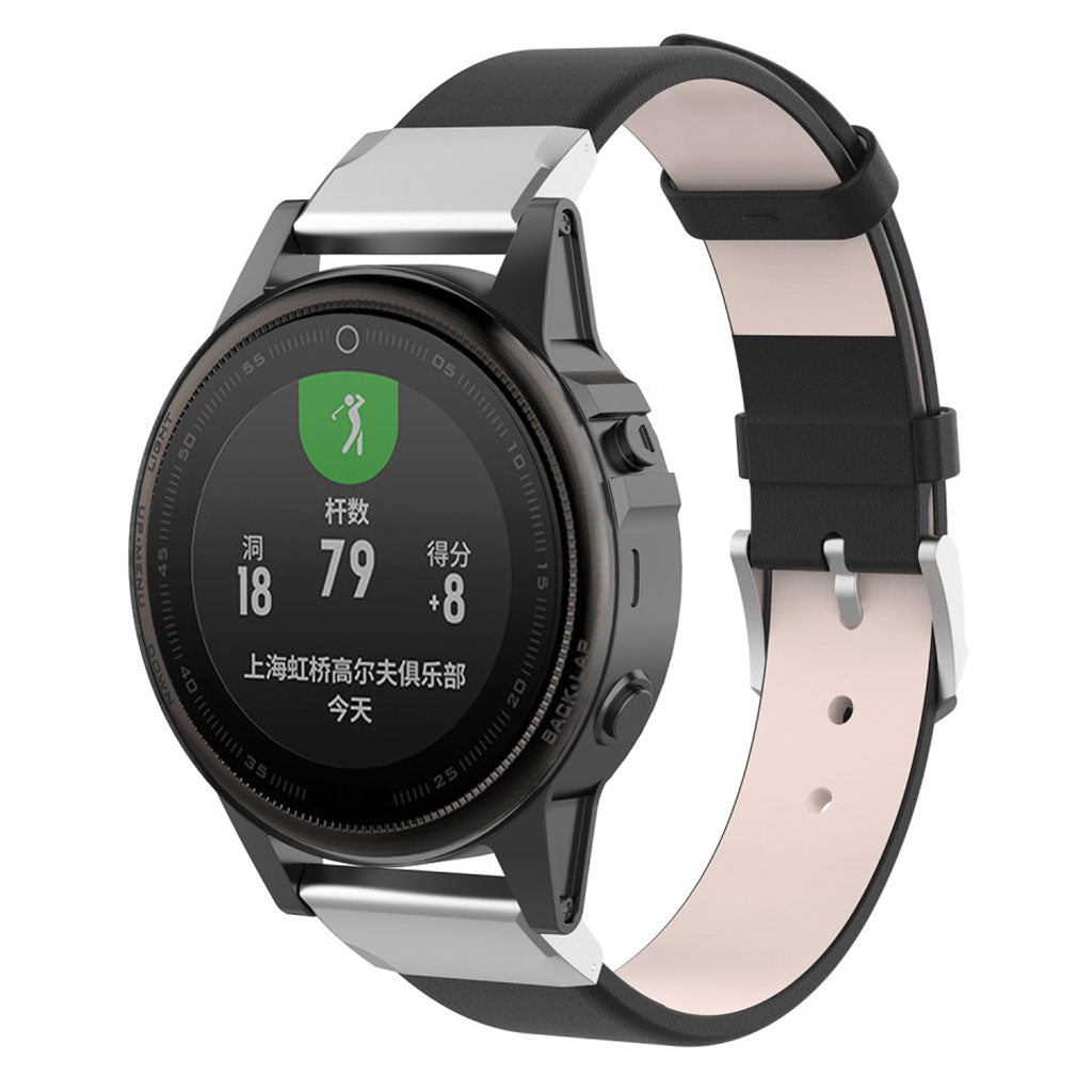 Yndigt Garmin Fenix 5S Ægte læder Rem - Sort#serie_1